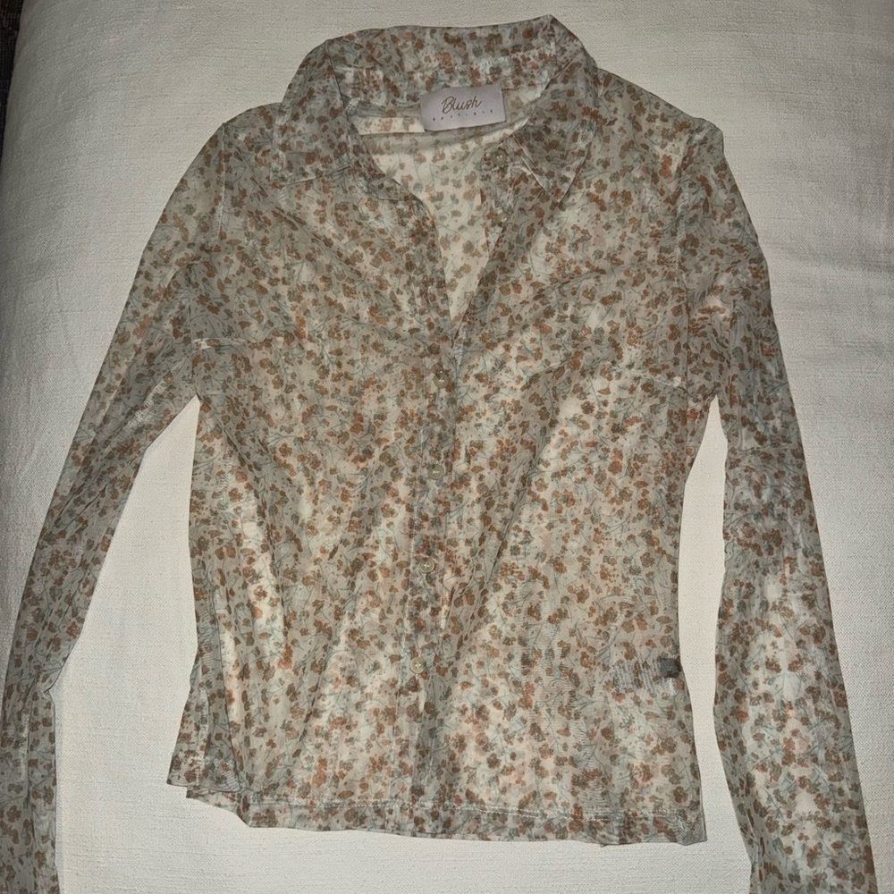 Blush Boutique Sheer Floral Button Down